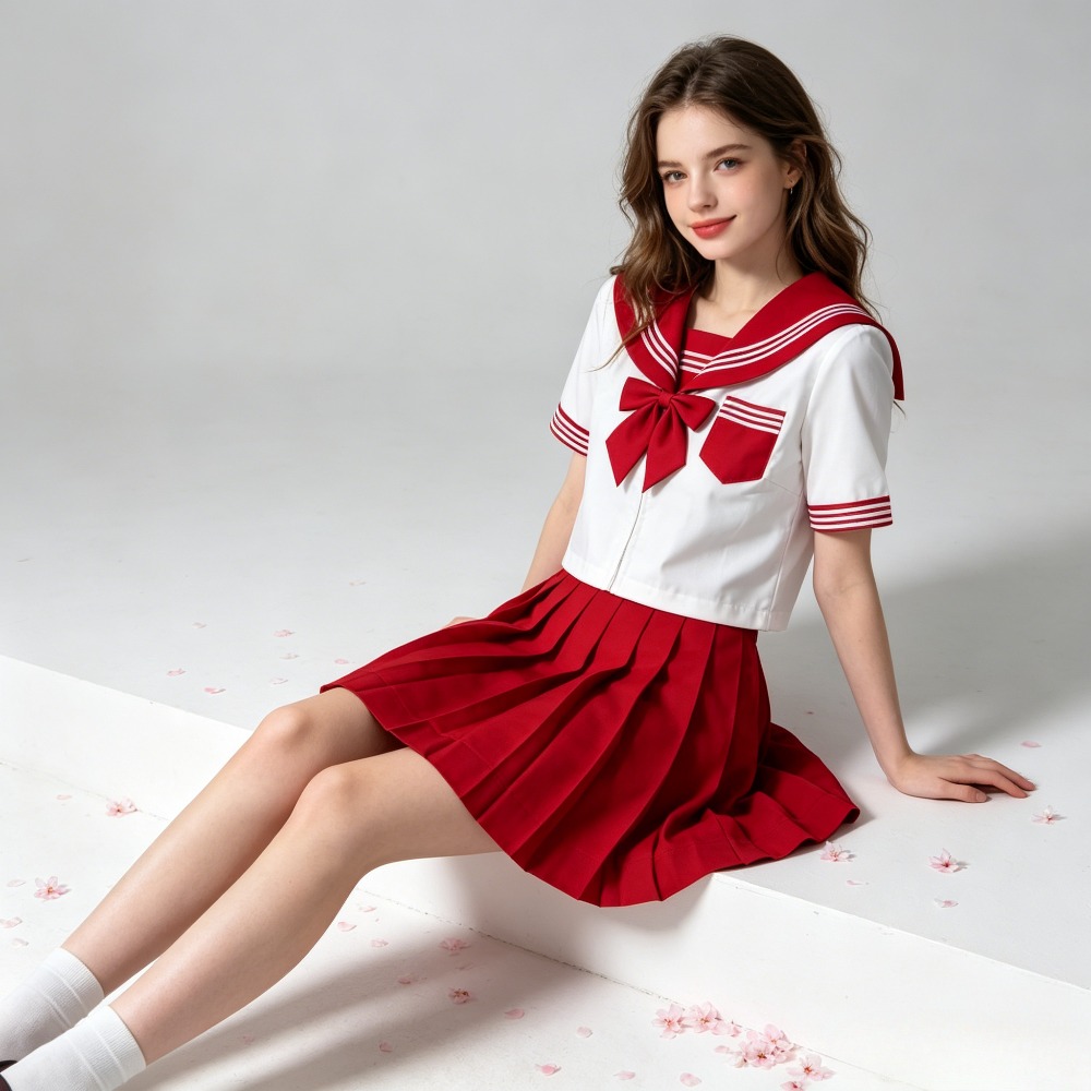 Cosplay Anime Basic - Podstawowy nowy japoński czerwony mundurek szkolny